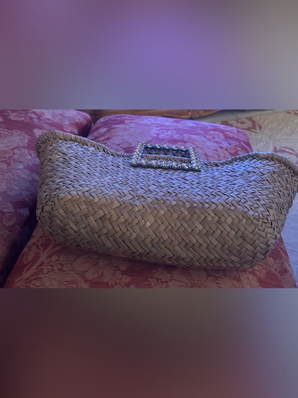 NEW Woven Straw Tote with Crystal Square Handle - Natural - Picture 4 of 4